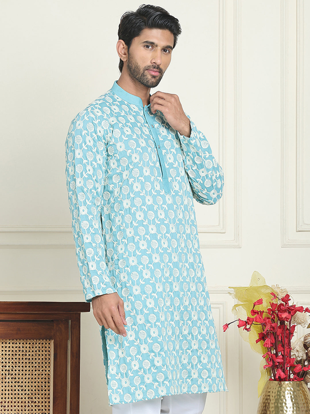 DesiQlo Men Embroidered Kurta Only - Blue - KO_5195Blue_S