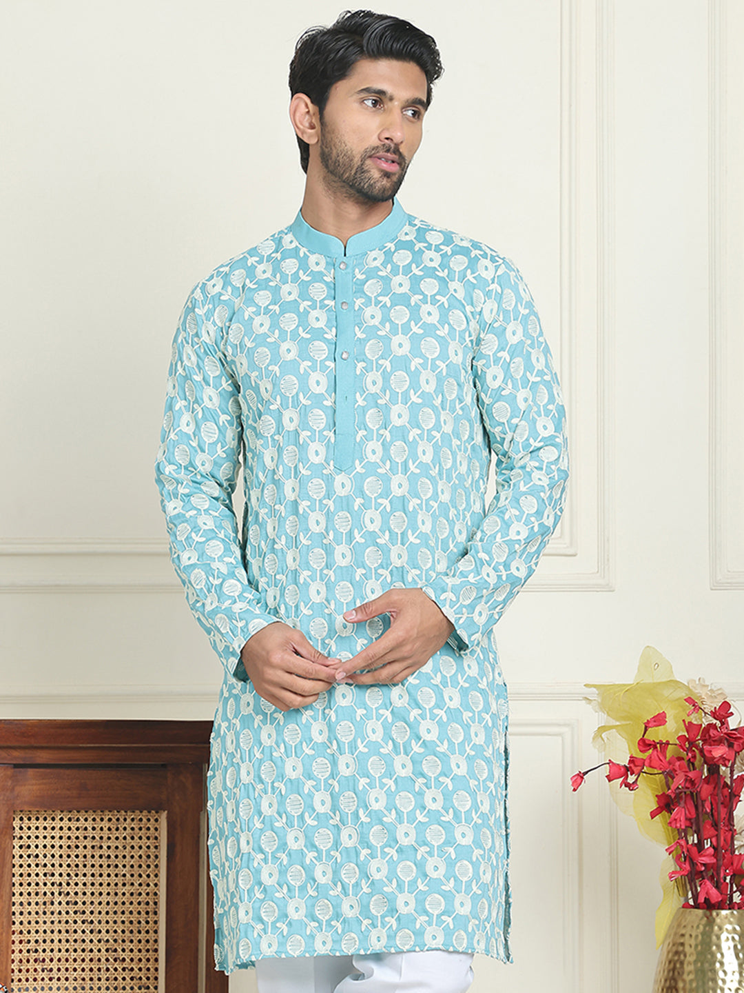 DesiQlo Men Embroidered Kurta Only - Blue - KO_5195Blue_S