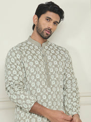 Embroidered Straight Kurta Pyjama Set For Men ( JOKP P 5195 Grey ) [FF] [J-4-3]