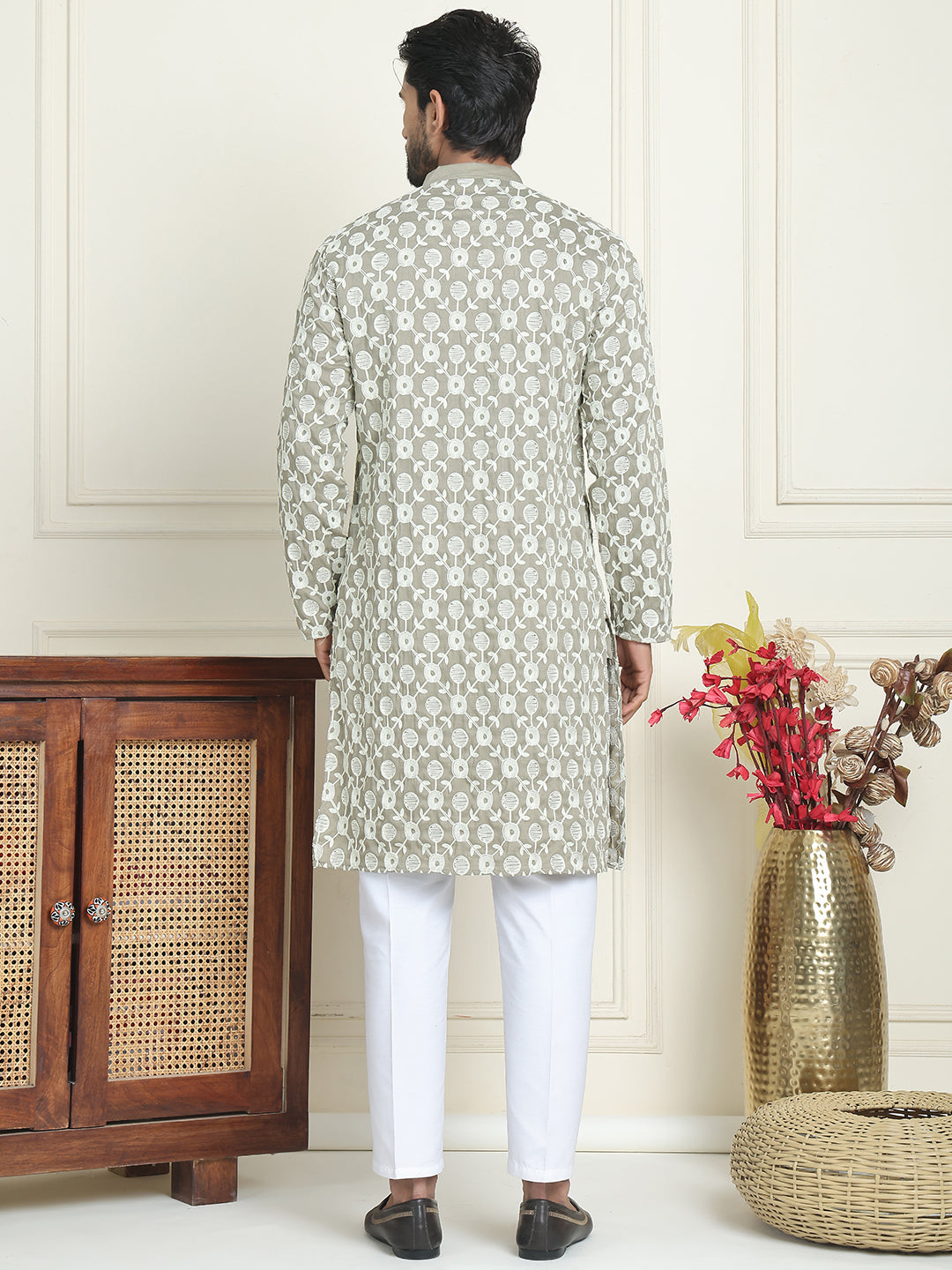 DesiQlo Men Embroidered Kurta Pyjama Set - Grey - JOKP_P_5195Grey_S