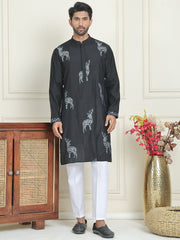 Animal Embroidered Kurta Pyjama Set ( JOKP P 5196 Blue ) [FF] [H-7]