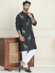 Animal Embroidered Kurta Pyjama Set ( JOKP P 5196 Blue ) [FF] [H-7]