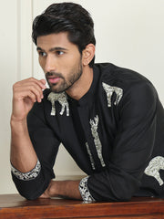 Animal Embroidered Kurta Pyjama Set ( JOKP P 5196 White ) [FF] [H-7]