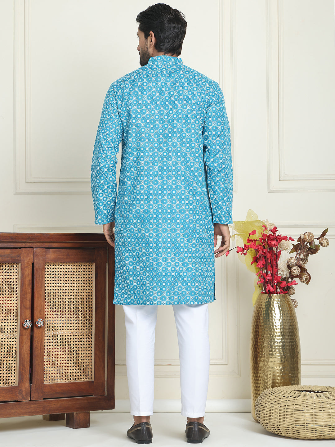 DesiQlo Men Printed Kurta Pyjama Set - Blue - JOKP_P_5198Blue_S