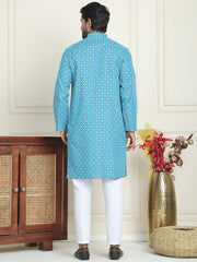 Men's Geometric Printed Kurta Set ( JOKP P 5198 Blue ) [FF] [L-19-18]