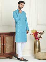 Men's Geometric Printed Kurta Set ( JOKP P 5198 Blue ) [FF] [L-19-18]