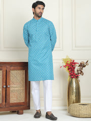 Men's Geometric Printed Kurta Set ( JOKP P 5198 Blue ) [FF] [L-19-18]