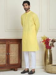 Men's Geometric Printed Kurta Set ( JOKP P 5198 Lemon ) [FF] [L-19-18]