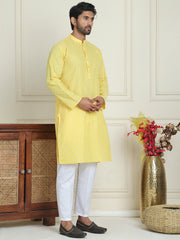 Men's Geometric Printed Kurta Set ( JOKP P 5198 Lemon ) [FF] [L-19-18]