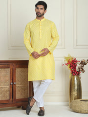 Men's Geometric Printed Kurta Set ( JOKP P 5198 Lemon ) [FF] [L-19-18]