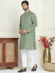 Men's Geometric Printed Kurta Set ( JOKP P 5198 Olive ) [FF] [L-19-18]
