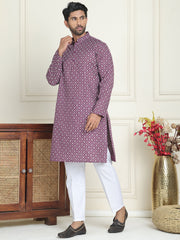 Men's Geometric Printed Kurta Set ( JOKP P 5198 Purple ) [FF] [L-19-18]