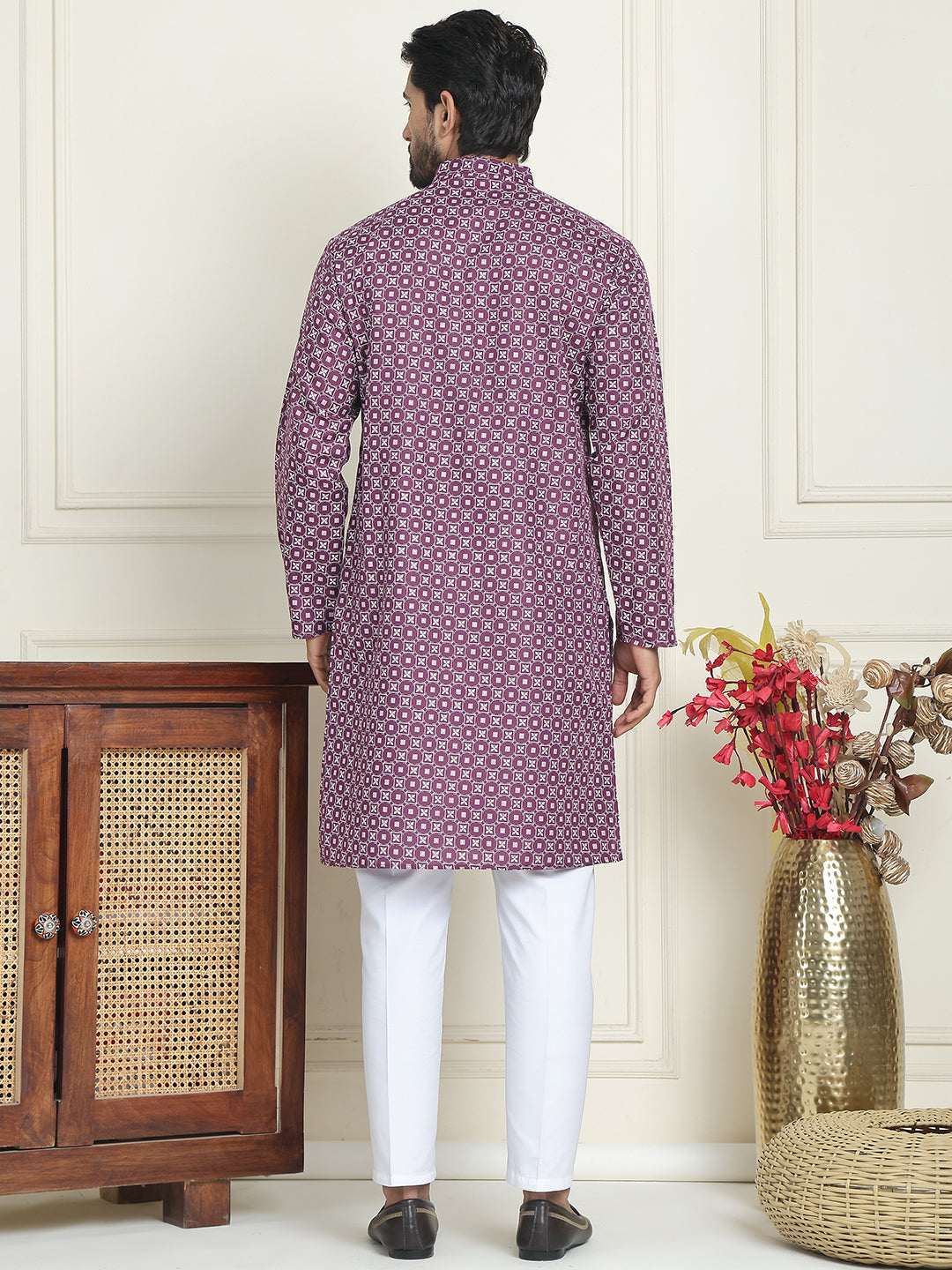 DesiQlo Men Printed Kurta Pyjama Set - Purple - JOKP_P_5198Purple_S