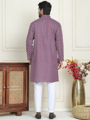 Men's Geometric Printed Kurta Set ( JOKP P 5198 Purple ) [FF] [L-19-18]
