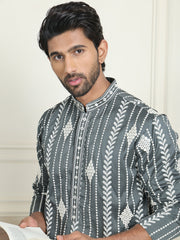 Embroidery and mirror work straight Kurta Set, ( JOKP P 5199 Grey ) [FF] [ I1 & I2 ]