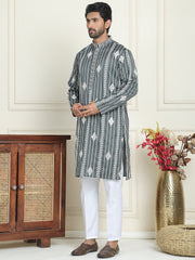 Embroidery and mirror work straight Kurta Set, ( JOKP P 5199 Grey ) [FF] [ I1 & I2 ]