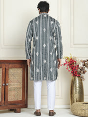 Embroidery and mirror work straight Kurta Set, ( JOKP P 5199 Grey ) [FF] [ I1 & I2 ]