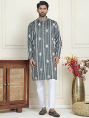 Embroidery and mirror work straight Kurta Set, ( JOKP P 5199 Grey ) [FF] [ I1 & I2 ]