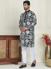 Embroidered Silk Blend Kurta Pyjama Set ( JOKP P 5201 Black ) [FF] [P-1-4]