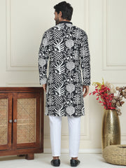 Embroidered Silk Blend Kurta Pyjama Set ( JOKP P 5201 Black ) [FF] [P-1-4]