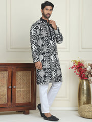 Embroidered Silk Blend Kurta Pyjama Set ( JOKP P 5201 Black ) [FF] [P-1-4]