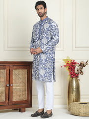 Embroidered Silk Blend Kurta Pyjama Set ( JOKP P 5201 Blue ) [FF] [P-1-4]