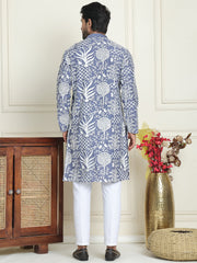 Embroidered Silk Blend Kurta Pyjama Set ( JOKP P 5201 Blue ) [FF] [P-1-4]