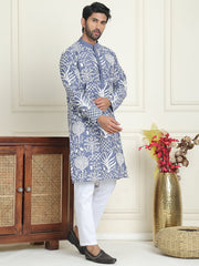 Embroidered Silk Blend Kurta Pyjama Set ( JOKP P 5201 Blue ) [FF] [P-1-4]