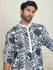 Embroidered Silk Blend Kurta Pyjama Set ( JOKP P 5201 White ) [FF] [P-1-4]