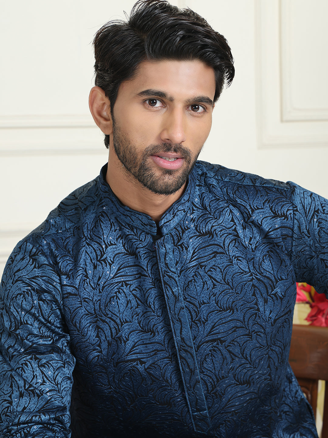 DesiQlo Men Embroidered Kurta Pyjama Set - Multicolor - JOKP_P_5205Pea