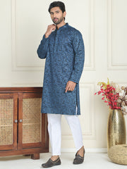 Embroidered & Sequins Straight Kurta with Pyjamas ( JOKP P 5205 Peacock ) [FF] [O-8]