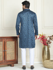 Embroidered & Sequins Straight Kurta with Pyjamas ( JOKP P 5205 Peacock ) [FF] [O-8]