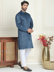 Embroidered & Sequins Straight Kurta with Pyjamas ( JOKP P 5205 Peacock ) [FF] [O-8]