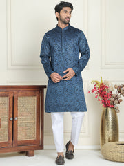 Embroidered & Sequins Straight Kurta with Pyjamas ( JOKP P 5205 Peacock ) [FF] [O-8]