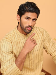 Men's Cotton Striped Kurta Pyjama Set ( JOKP P 5207 Beige ) [FF] [R-2-3]