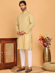 Men's Cotton Striped Kurta Pyjama Set ( JOKP P 5207 Beige ) [FF] [R-2-3]