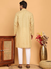 Men's Cotton Striped Kurta Pyjama Set ( JOKP P 5207 Beige ) [FF] [R-2-3]