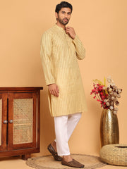 Men's Cotton Striped Kurta Pyjama Set ( JOKP P 5207 Beige ) [FF] [R-2-3]