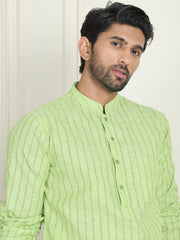 Men's Cotton Striped Kurta Pyjama Set ( JOKP P 5207 Green ) [FF] [R-2-3]