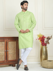 Men's Cotton Striped Kurta Pyjama Set ( JOKP P 5207 Green ) [FF] [R-2-3]