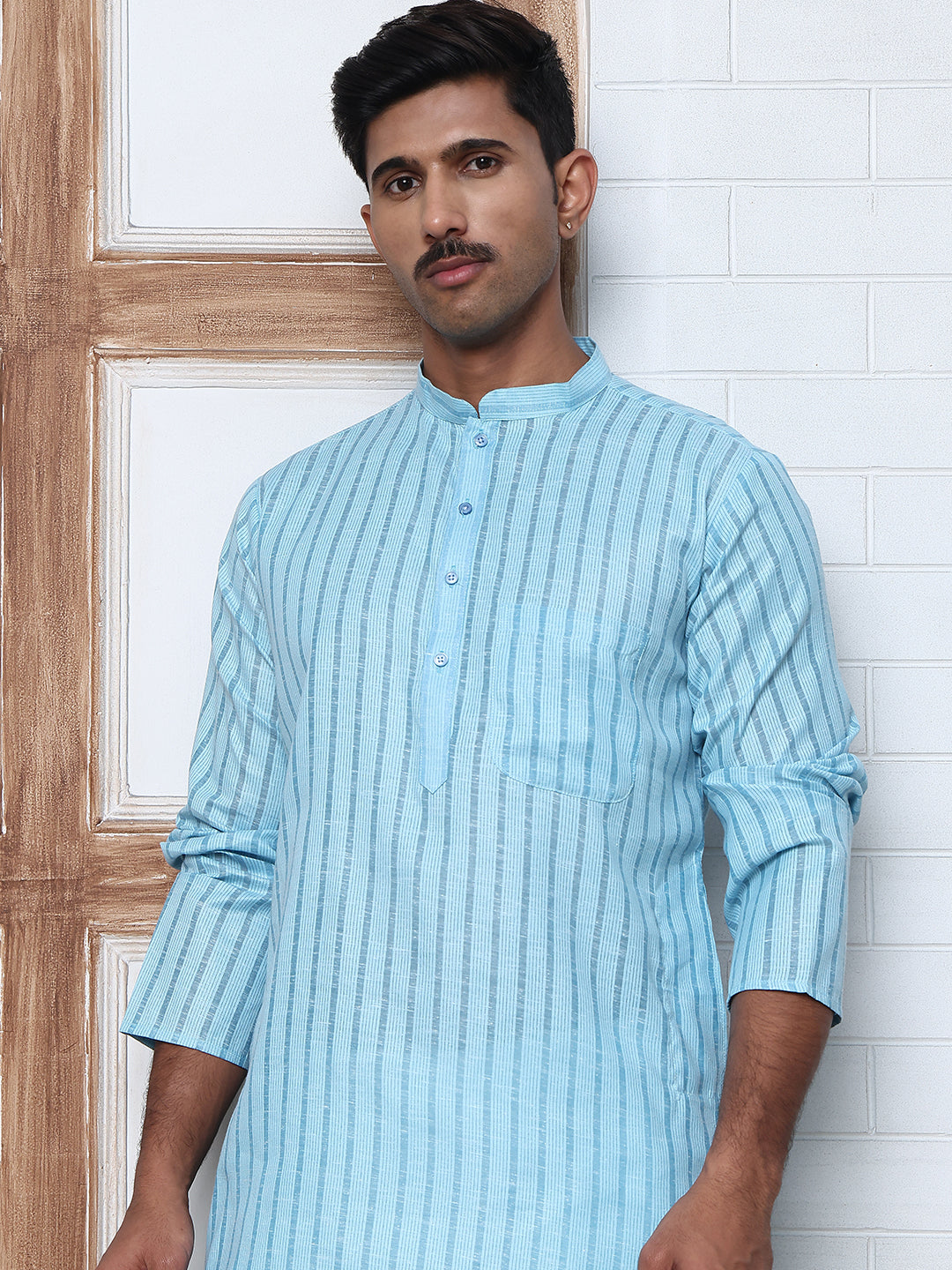 DesiQlo Men Striped Kurta Pyjama Set - Blue - JOKP_P_5207Sky_S
