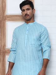 Men's Cotton Striped Kurta Pyjama Set ( JOKP P 5207 P 5207Sky ) [FF] [R-2-3]