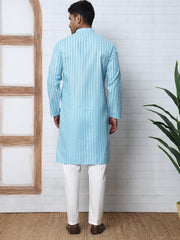 Men's Cotton Striped Kurta Pyjama Set ( JOKP P 5207 P 5207Sky ) [FF] [R-2-3]