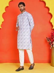 Sequin Embroidered Pure Cotton Kurta with Pyjamas ( JOKP P 5208 Blue ) [FF] [I-1-4]