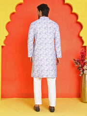Sequin Embroidered Pure Cotton Kurta with Pyjamas ( JOKP P 5208 Blue ) [FF] [I-1-4]