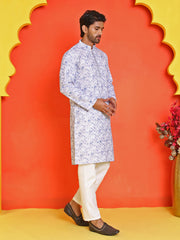 Sequin Embroidered Pure Cotton Kurta with Pyjamas ( JOKP P 5208 Blue ) [FF] [I-1-4]