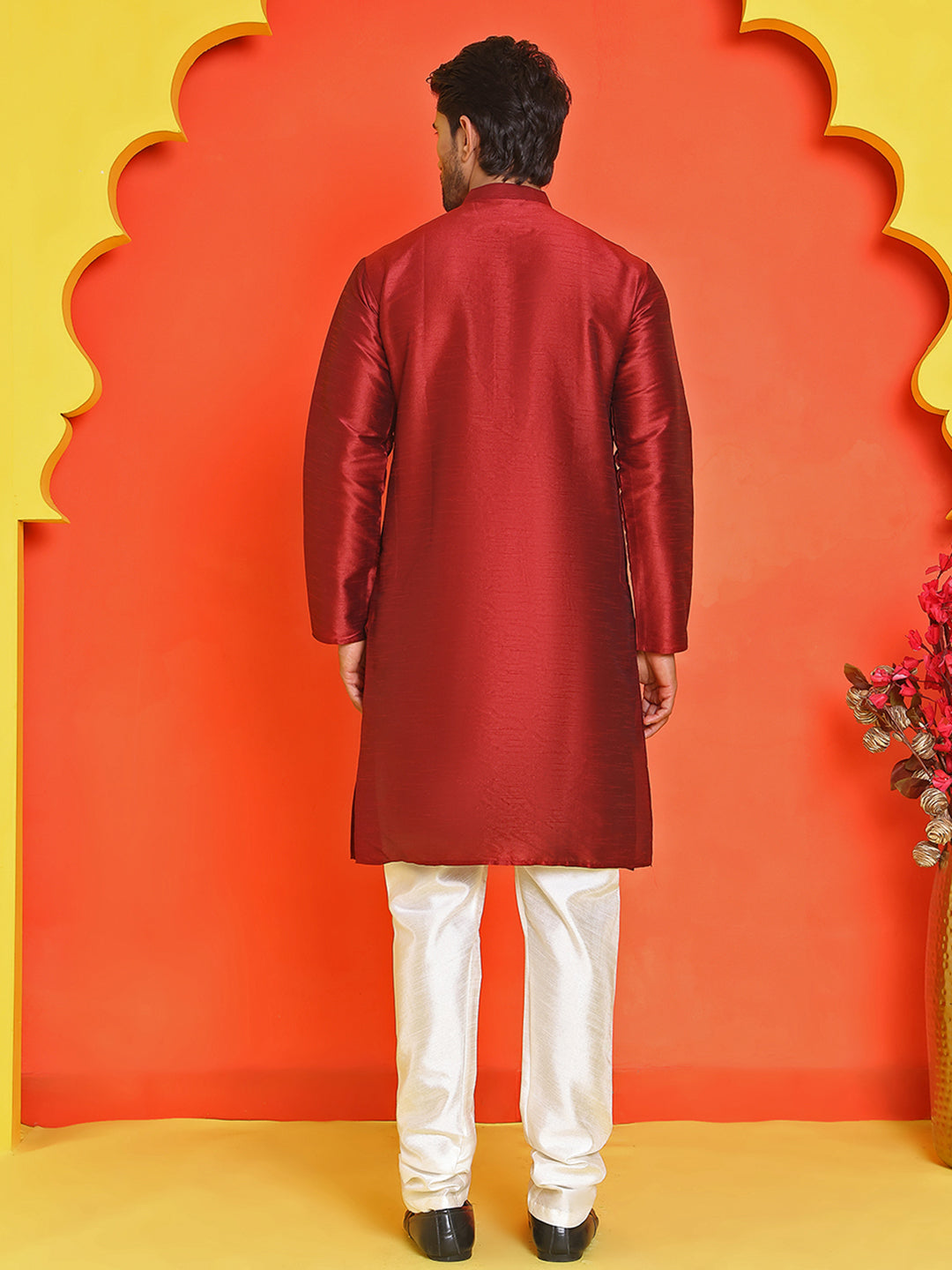 DesiQlo Men Solid Kurta Pyjama Set - Maroon - JOKP_P_5209Maroon_S