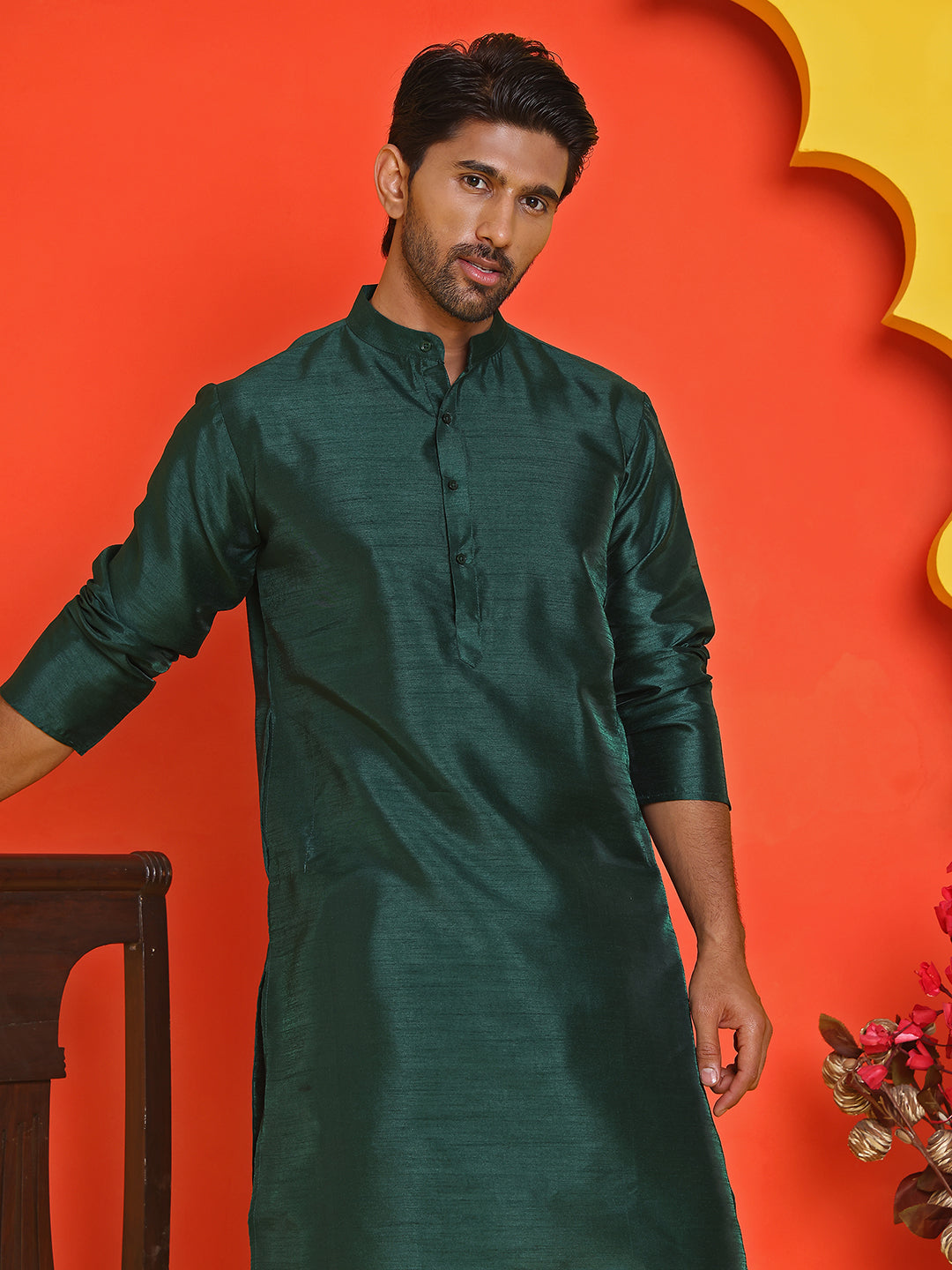 Solid Silk Kurta with Pyjamas ( JOKP P 5209 Olive ) [FF] [(636) BASEMENT]