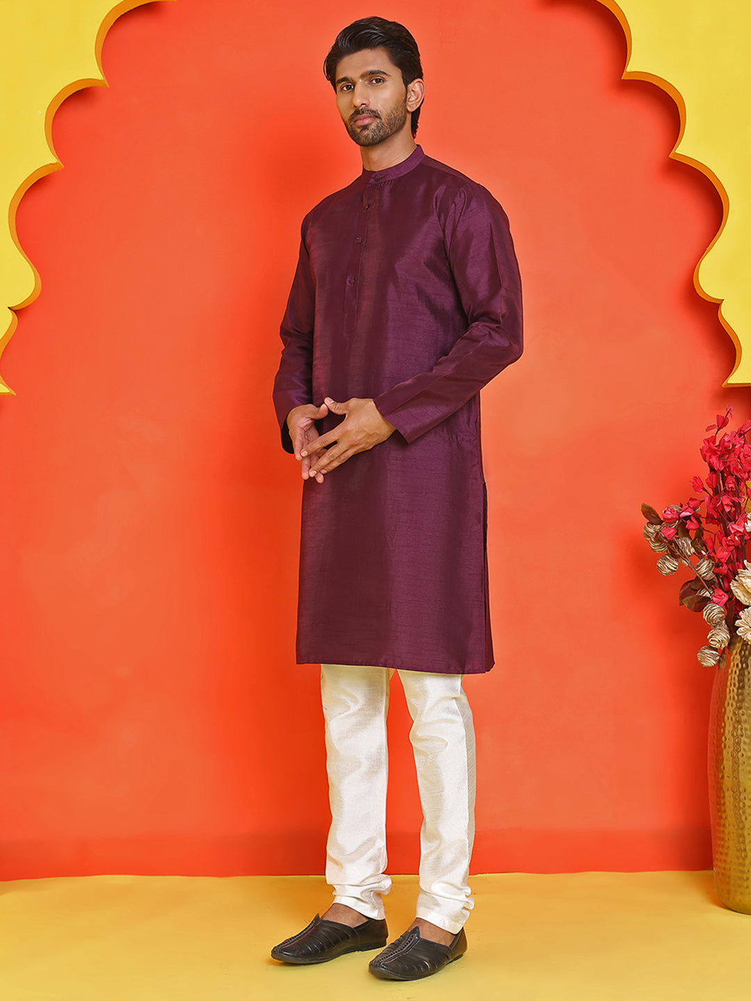 DesiQlo Men Solid Kurta Pyjama Set - Purple - JOKP_P_5209Purple_S