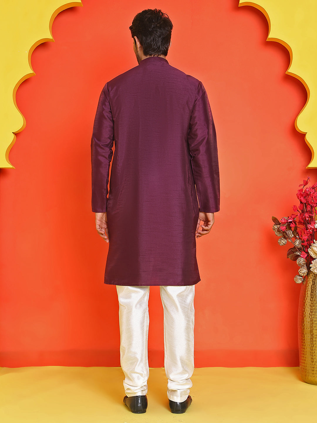 DesiQlo Men Solid Kurta Pyjama Set - Purple - JOKP_P_5209Purple_S